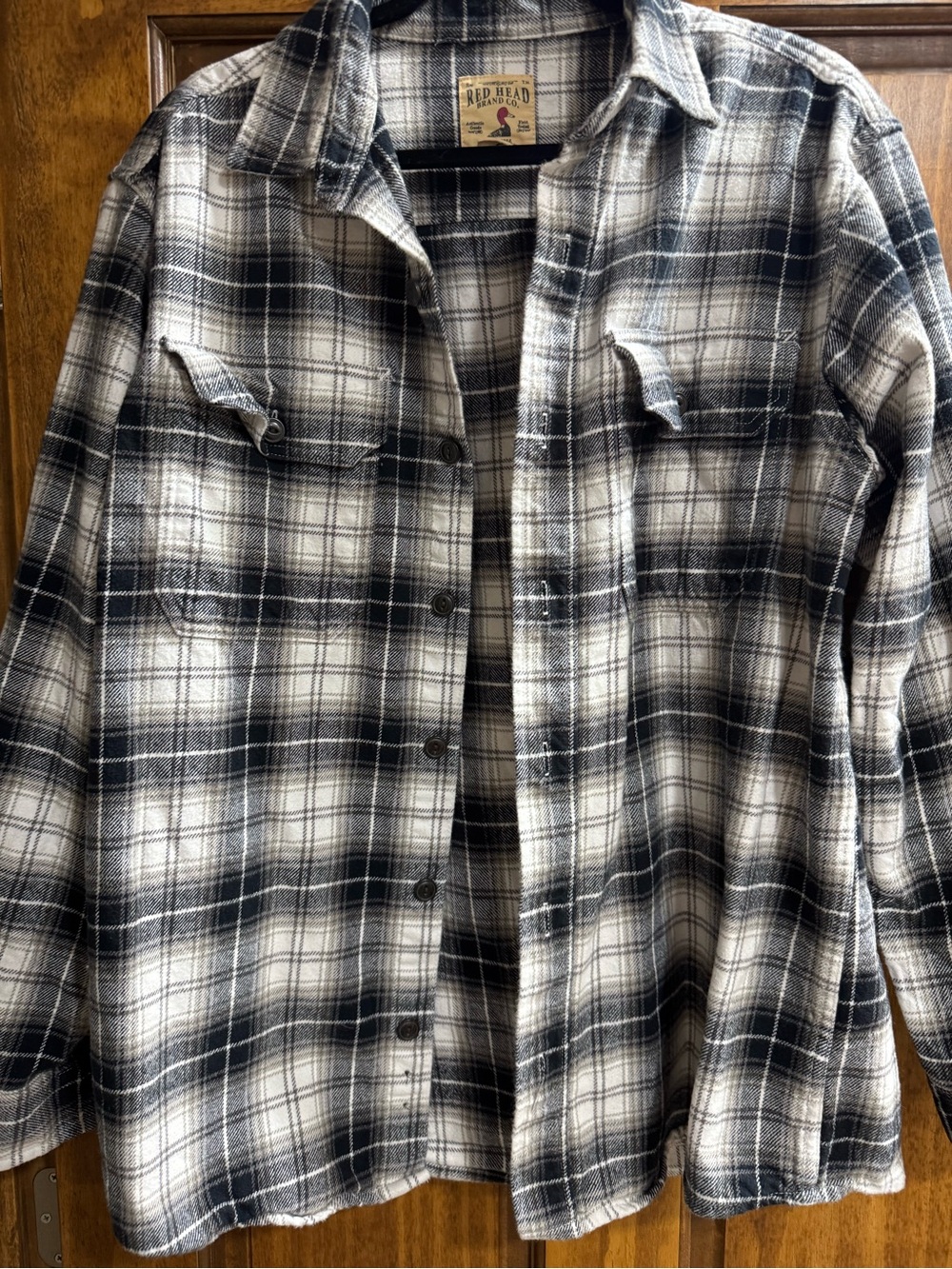 RedHead Black and White Plaid Flannel Button-Down Shirt
